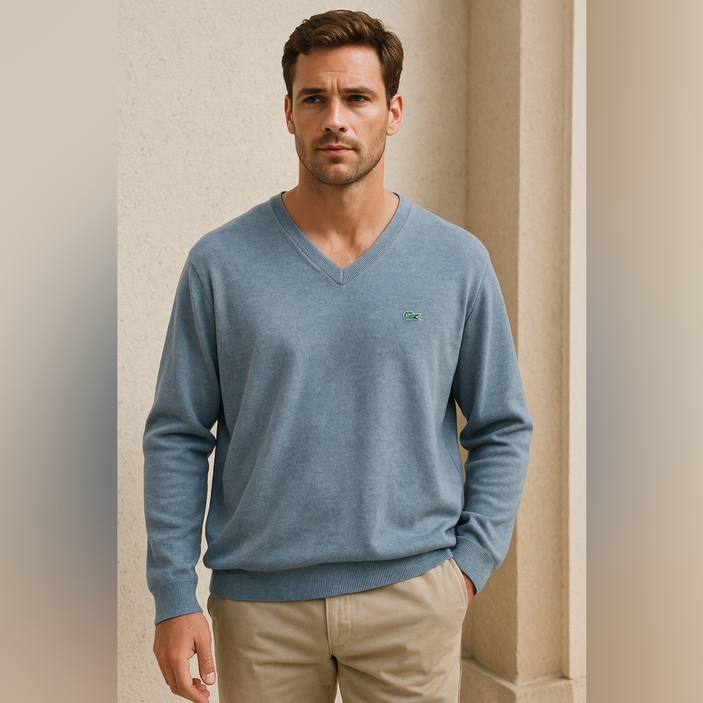Lacoste Classic V-Neck Cotton Sweater - Sz 11R (2XG) (Excellent Condition)